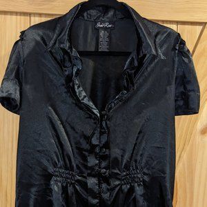 Susie Rose Ruffle Satin Button Down Blouse